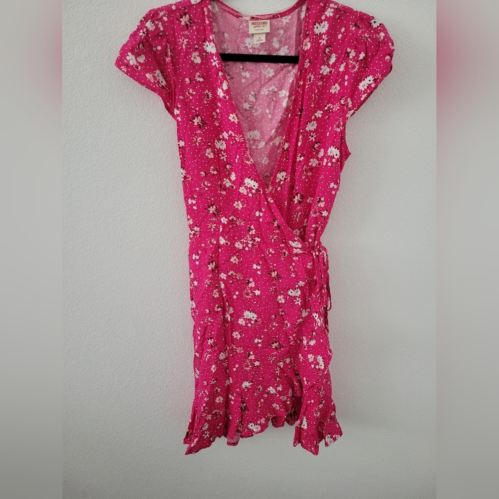 Pink floral womens wrap dress